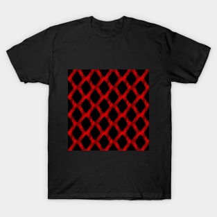 Red Grid Cube Geometric Dark Pattern T-Shirt